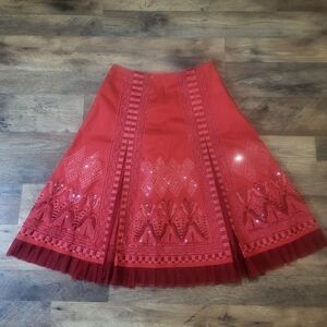 Basil & Maude Red Beaded Embroidered Tulle Skirt Size 0